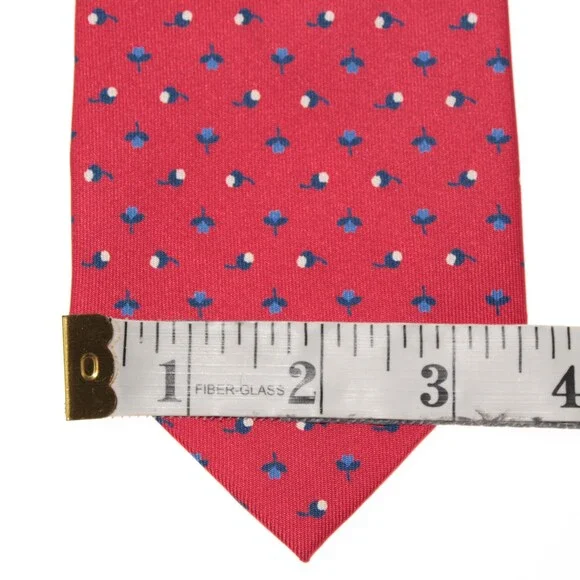 Drake's NWT Neck Tie in Red with Navy/Light Blue & White Floral Print 100% Silk